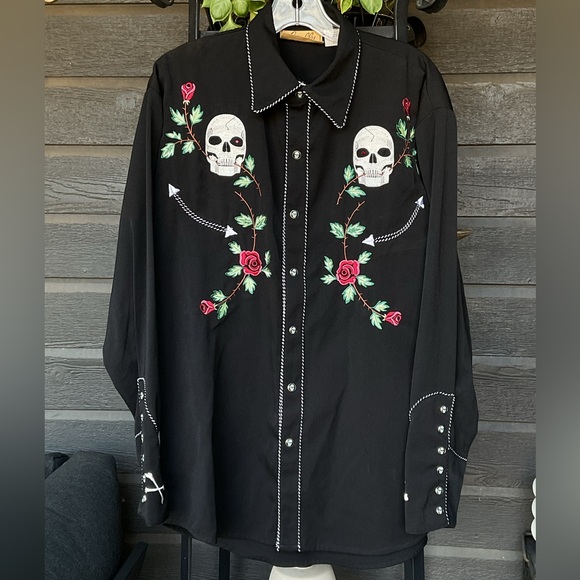 Scully Sugar Skulls Pearl Snap Western Vintage Shirt Floral Day Of The Dead S - Picture 7 of 11